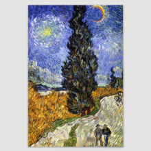 Road with Cypress and Star by Vincent Van Gogh Giclee Canvas Prints Wrapped Gallery Wall Art | Stretched and Framed Ready to Hang - 12" x 18"