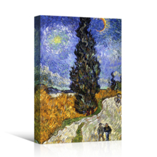 Road with Cypress and Star by Vincent Van Gogh Giclee Canvas Prints Wrapped Gallery Wall Art | Stretched and Framed Ready to Hang - 12" x 18"