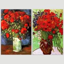 Famous Oil Painting Reproduction/Replica Set of 2 - Vase with Red Poppies & Daisies by Van Gogh Canvas Prints Wall Art/Ready to Hang Wrapped Canvas - 16"x24" x 2 Panels