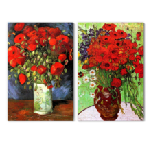 Famous Oil Painting Reproduction/Replica Set of 2 - Vase with Red Poppies & Daisies by Van Gogh Canvas Prints Wall Art/Ready to Hang Wrapped Canvas - 16"x24" x 2 Panels