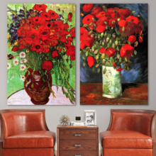 Famous Oil Painting Reproduction/Replica Set of 2 - Vase with Red Poppies & Daisies by Van Gogh Canvas Prints Wall Art/Ready to Hang Wrapped Canvas - 16"x24" x 2 Panels