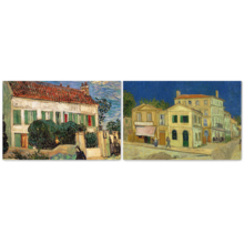 Famous Oil Painting Reproduction/Replica Set of 2 - White House at Night & The Yellow House by Van Gogh Canvas Prints Wall Art/Ready to Hang Wrapped Canvas - 16"x24" x 2 Panels