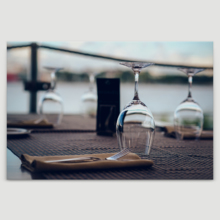 Canvas Wall Art - Empty Glasses on a Table in a Restaurant | Modern Home Art Canvas Prints Gallery Wrap Giclee Printing & Ready to Hang - 12" x 18"
