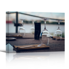 Canvas Wall Art - Empty Glasses on a Table in a Restaurant | Modern Home Art Canvas Prints Gallery Wrap Giclee Printing & Ready to Hang - 12" x 18"