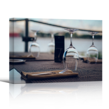 Canvas Wall Art - Empty Glasses on a Table in a Restaurant | Modern Home Art Canvas Prints Gallery Wrap Giclee Printing & Ready to Hang - 24" x 36"