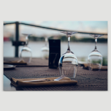 Canvas Wall Art - Empty Glasses on a Table in a Restaurant | Modern Home Art Canvas Prints Gallery Wrap Giclee Printing & Ready to Hang - 16" x 24"