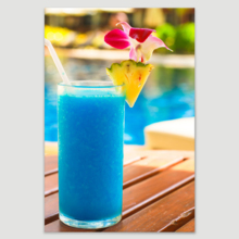 Canvas Prints Wall Art - Tropical Blue Cocktail on a Beach Near a Swimming Pool | Modern Wall Decor/Home Decoration Stretched Gallery Canvas Wrap Giclee Print & Ready to Hang - 12" x 18"