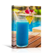 Canvas Prints Wall Art - Tropical Blue Cocktail on a Beach Near a Swimming Pool | Modern Wall Decor/Home Decoration Stretched Gallery Canvas Wrap Giclee Print & Ready to Hang - 12" x 18"