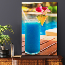 Canvas Prints Wall Art - Tropical Blue Cocktail on a Beach Near a Swimming Pool | Modern Wall Decor/Home Decoration Stretched Gallery Canvas Wrap Giclee Print & Ready to Hang - 16" x 24"