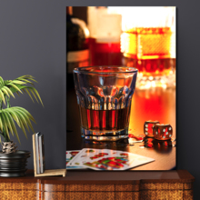 Canvas Prints Wall Art - Still Life Glass of Whiskey with Dice and Playing Cards | Modern Wall Decor/Home Decoration Stretched Gallery Canvas Wrap Giclee Print & Ready to Hang - 48" x 32"