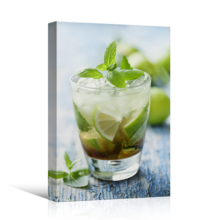 Canvas Prints Wall Art - Fresh Mojito on a Rustic Table Beverage/Wine Photograph | Modern Wall Decor/Home Decoration Stretched Gallery Canvas Wrap Giclee Print & Ready to Hang - 18" x 12"
