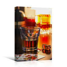 Canvas Prints Wall Art - Still Life Glass of Whiskey with Dice and Playing Cards | Modern Wall Decor/Home Decoration Stretched Gallery Canvas Wrap Giclee Print & Ready to Hang - 24" x 16"