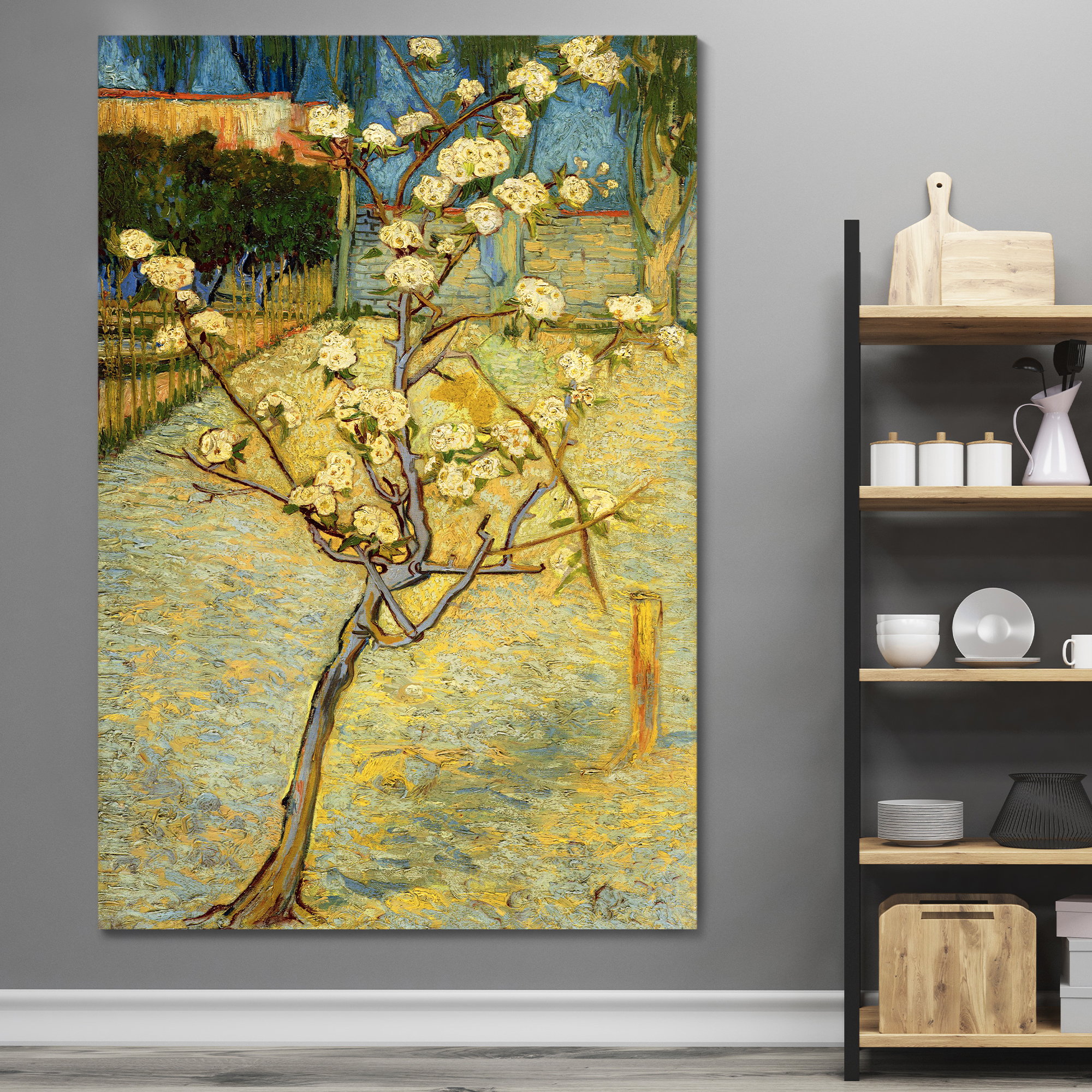 Small Pear Tree in Blossom by Vincent Van Gogh - Canvas Print Wall Art Famous Oil Painting Reproduction - 32