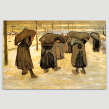 Miners Wives Carrying Sacks of Coal by Vincent Van Gogh - Canvas Print Wall Art Famous Painting Reproduction - 12" x 18"