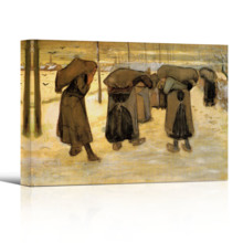 Miners Wives Carrying Sacks of Coal by Vincent Van Gogh - Canvas Print Wall Art Famous Painting Reproduction - 12" x 18"