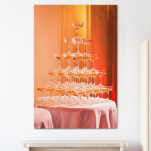 Canvas Prints Wall Art - Beautiful Champagne Pyramid in Restaurant/Party | Modern Wall Decor/Home Art Stretched Gallery Wraps Giclee Print & Wood Framed. Ready to Hang - 18" x 12"