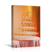 Canvas Prints Wall Art - Beautiful Champagne Pyramid in Restaurant/Party | Modern Wall Decor/Home Art Stretched Gallery Wraps Giclee Print & Wood Framed. Ready to Hang - 18" x 12"