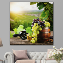 Canvas Prints Wall Art - Bottles of red and White Wine with Fresh Grape on Vineyard | Modern Home Deoration/Wall Art Giclee Printing Wrapped Canvas Art Ready to Hang - 16" x 16"