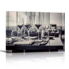 Canvas Prints Wall Art - A Set of Empty Glasses in Restaurant | Modern Wall Decor/Home Art Stretched Gallery Wraps Giclee Print & Wood Framed. Ready to Hang - 12" x 18"