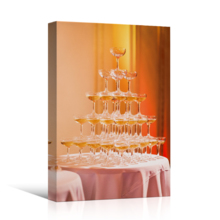 Canvas Prints Wall Art - Beautiful Champagne Pyramid in Restaurant/Party | Modern Wall Decor/Home Art Stretched Gallery Wraps Giclee Print & Wood Framed. Ready to Hang - 48" x 32"