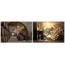 Canvas Prints Wall Art - Wine Bottles and Cellar with Wine Barrels | Modern Wall Decor/Home Decoration Stretched Gallery Canvas Wrap Giclee Print & Ready to Hang - 16"x24"x2Panels