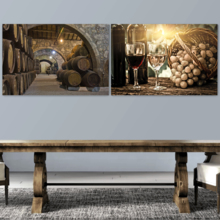 Canvas Prints Wall Art - Wine Bottles and Cellar with Wine Barrels | Modern Wall Decor/Home Decoration Stretched Gallery Canvas Wrap Giclee Print & Ready to Hang - 16"x24"x2Panels