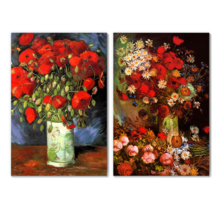 Famous Oil Painting Reproduction Replica Set of 2 Vase with Poppies Cornflowers Peonies and Chrysanthemums Red Poppies by Van Gogh ped - Canvas Art Wall Art - 16" x 24" x 2 Panels