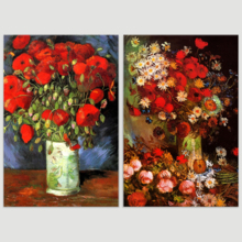 Famous Oil Painting Reproduction Replica Set of 2 Vase with Poppies Cornflowers Peonies and Chrysanthemums Red Poppies by Van Gogh ped - Canvas Art Wall Art - 16" x 24" x 2 Panels