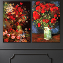 Famous Oil Painting Reproduction Replica Set of 2 Vase with Poppies Cornflowers Peonies and Chrysanthemums Red Poppies by Van Gogh ped - Canvas Art Wall Art - 16" x 24" x 2 Panels
