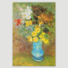 Flowers in a Blue Vase, 1887 by Vincent Van Gogh - Canvas Print Wall Art Famous Oil Painting Reproduction - 12" x 18"