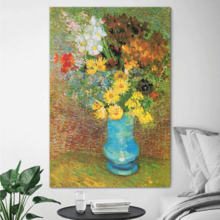 Flowers in a Blue Vase, 1887 by Vincent Van Gogh - Canvas Print Wall Art Famous Oil Painting Reproduction - 12" x 18"