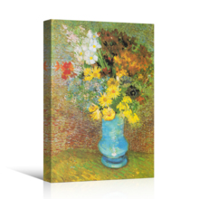 Flowers in a Blue Vase, 1887 by Vincent Van Gogh - Canvas Print Wall Art Famous Oil Painting Reproduction - 12" x 18"