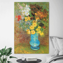 Flowers in a Blue Vase, 1887 by Vincent Van Gogh - Canvas Print Wall Art Famous Oil Painting Reproduction - 16" x 24"