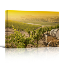 Canvas Prints Wall Art - Grape Vineyard with Vintage Barrel Carriage Wagon | Modern Wall Decor/Home Decoration Stretched Gallery Canvas Wrap Giclee Print. Ready to Hang - 32" x 48"