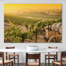 Canvas Prints Wall Art - Grape Vineyard with Vintage Barrel Carriage Wagon | Modern Wall Decor/Home Decoration Stretched Gallery Canvas Wrap Giclee Print. Ready to Hang - 32" x 48"