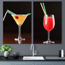 Canvas Prints Wall Art - Tasty Red and Yellow Alcoholic Cocktail | Modern Wall Decor/Home Decoration Stretched Gallery Canvas Wrap Giclee Print & Ready to Hang - 16"x24" x 2 Panels