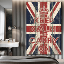 Canvas Prints Wall Art - Keep Calm and Carry On Quote on Vintage Wood Board Style UK Flag - 18" x 12"