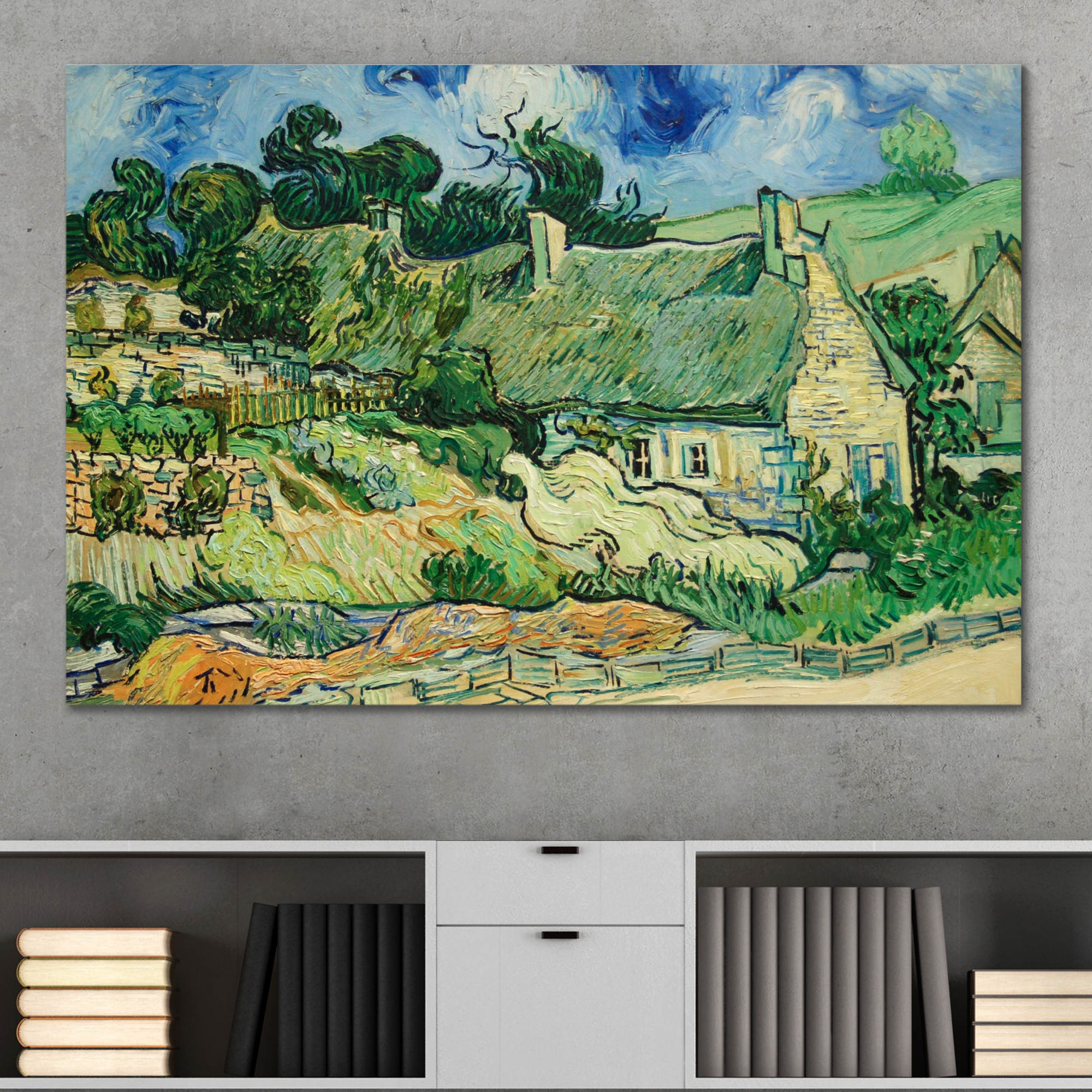 Thatched Cottages at Cordeville by Vincent Van Gogh - Canvas Print Wall Art Famous Painting Reproduction - 12