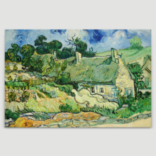 Thatched Cottages at Cordeville by Vincent Van Gogh - Canvas Print Wall Art Famous Painting Reproduction - 12" x 18"