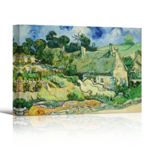 Thatched Cottages at Cordeville by Vincent Van Gogh - Canvas Print Wall Art Famous Painting Reproduction - 12" x 18"