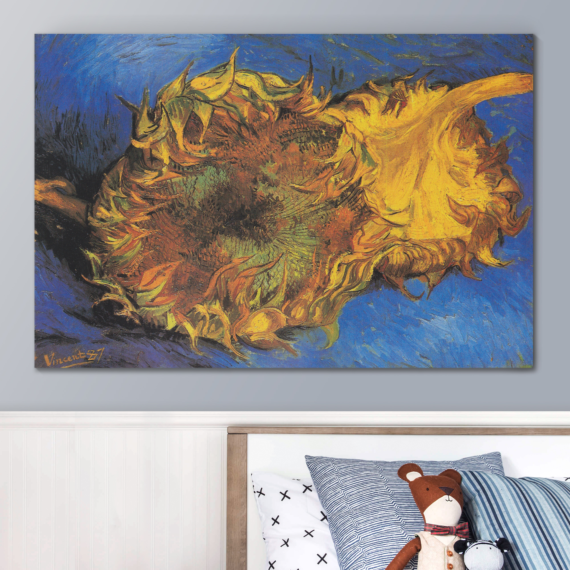 Two Cut Sunflowers, 1887 by Vincent Van Gogh - Canvas Print Wall Art Famous Painting Reproduction - 24