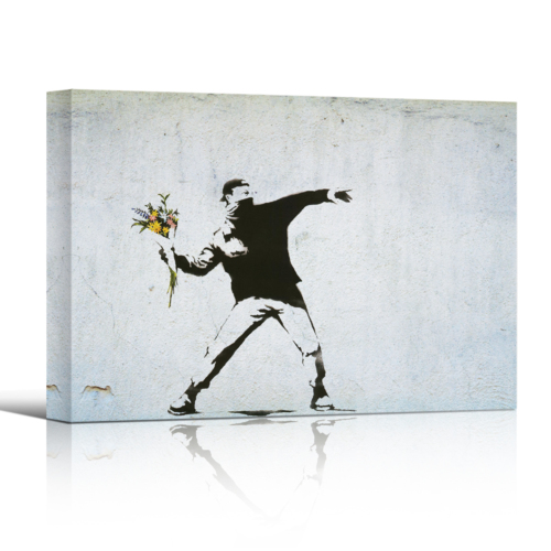 Banksy toile Flower Thrower style graffiti