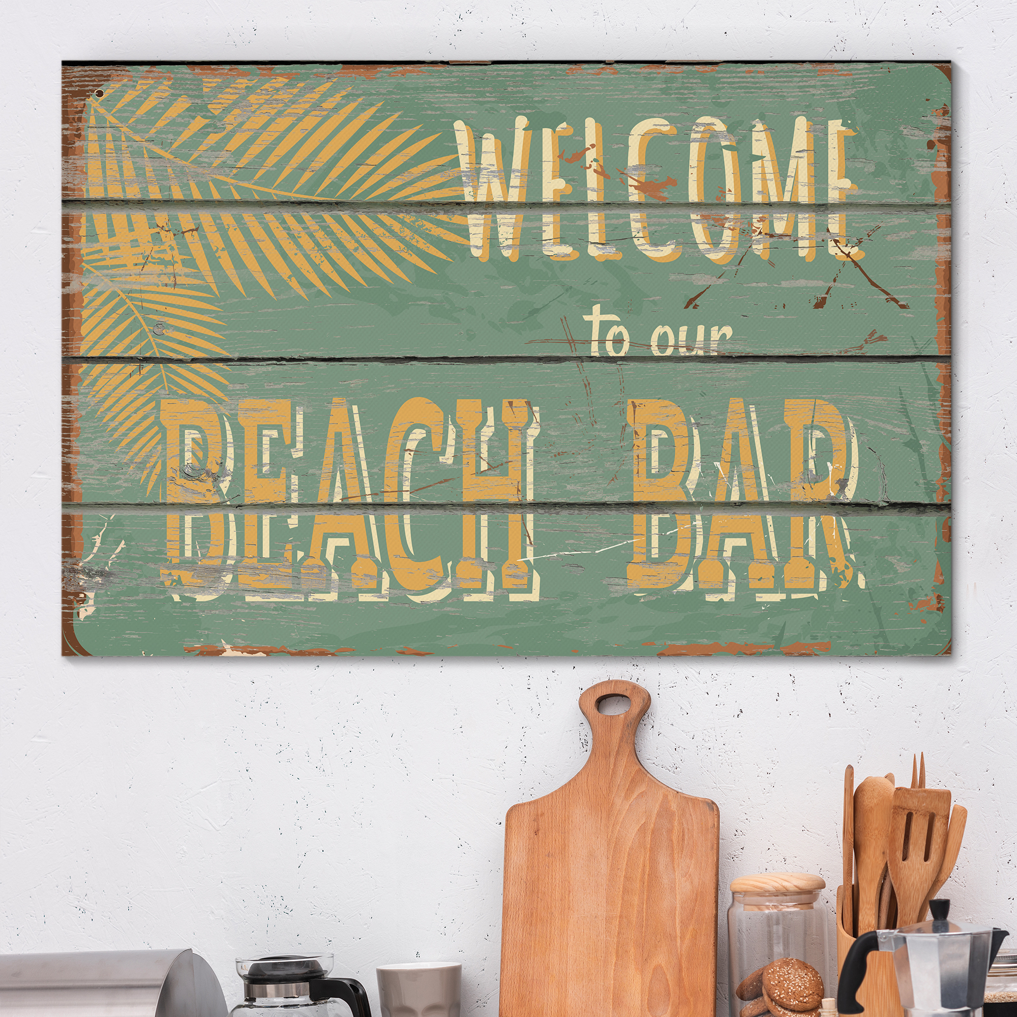 Rustic Wooden Welcome to Our Beach Bar Sign - Canvas Art Home Art - 24x36 inches