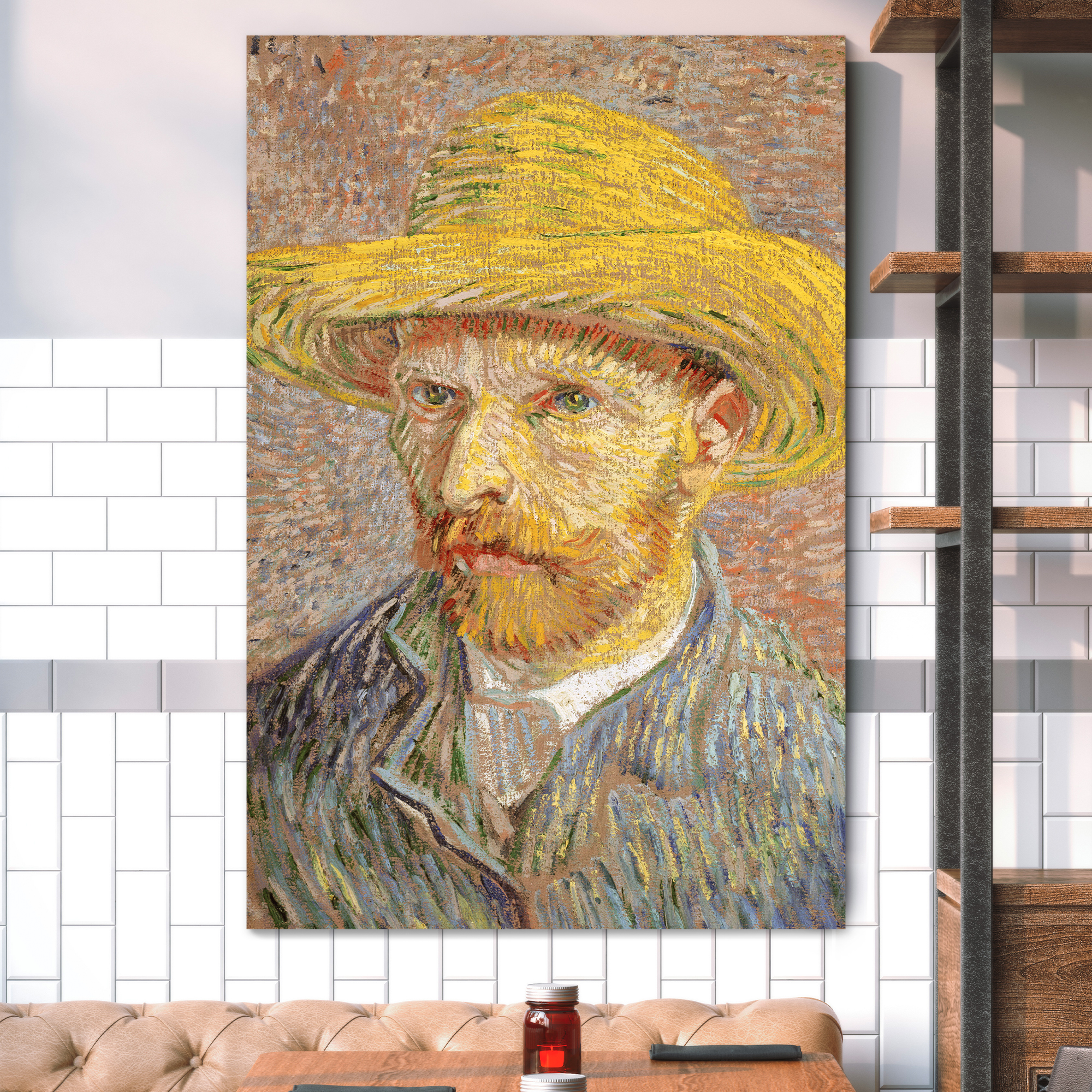 Self Portrait with a Straw Hat by Vincent Van Gogh - Oil Painting Reproduction on Canvas Prints Wall Art, Ready to Hang - 24