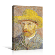 Self Portrait with a Straw Hat by Vincent Van Gogh - Oil Painting Reproduction on Canvas Prints Wall Art, Ready to Hang - 24" x 36"