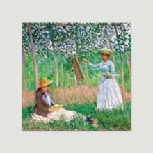 In the Woods at Giverny: Blanche Hoschede at Her Easel with Suzanne Hoschede Reading by Claude Monet - Canvas Art