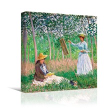 In the Woods at Giverny: Blanche Hoschede at Her Easel with Suzanne Hoschede Reading by Claude Monet - Canvas Art