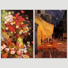 Wall26 - Cafe Terrace at Night/Still Life Paintings with Flowers by Vincent Van Gogh - Oil Painting Reproduction in Set of 2 | Canvas Prints Wall Art, Ready to Hang - 16" x 24" x 2 Panels