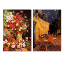 Wall26 - Cafe Terrace at Night/Still Life Paintings with Flowers by Vincent Van Gogh - Oil Painting Reproduction in Set of 2 | Canvas Prints Wall Art, Ready to Hang - 16" x 24" x 2 Panels