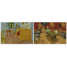Bedroom/The Night Café by Vincent Van Gogh - Oil Painting Reproduction in Set of 2 | Canvas Prints Wall Art, Ready to Hang - 16" x 24" x 2 Panels